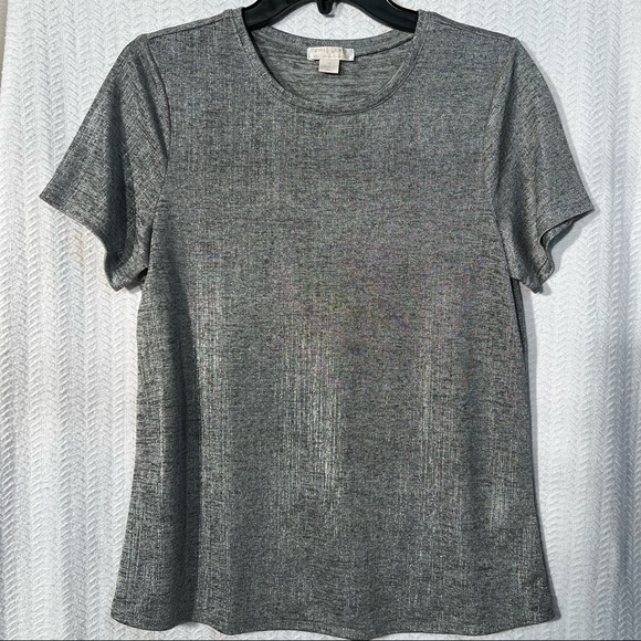 finn & grace / silver and black metallic crew neck short sleeve top - Picture 1 of 5